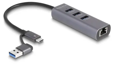 Image de Delock 64282 DELOCK 3 Port USB 5 Gbps Hub + Gigabit LAN mit USB Type-C