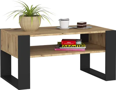 Produktbild von Couchtisch AKORD DOMI Kaffeetisch Eiche Artisan, Schwarz 92 cm 92x45x53 cm