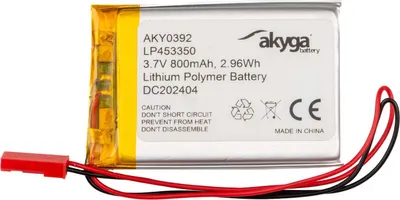 Produktbild von Akyga AKY0392, Akku, Silber, Lithium-Ion (Li-Ion), 800 mAh, 3,7 V, 33 mm
