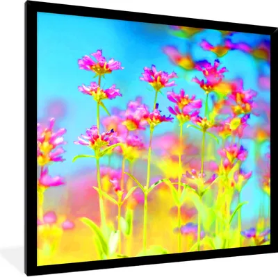 Produktbild von MuchoWow® Gerahmtes Poster Blumen - Kunst - Psychedelisch 40x40 cm - Poster mit Schwarzem Bilderrahmen Wandposter Rahmen Foto Bilder - Mit Rahmen - Wanddekoration Schlafzimmer