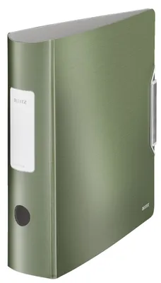 A green binder is shown against a white background.