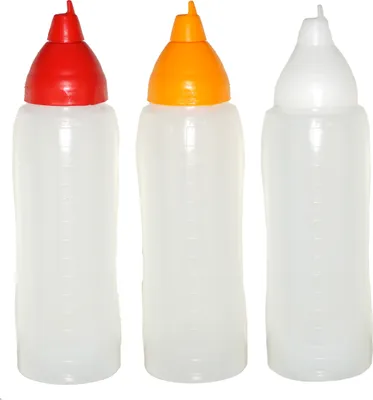 Produktbild von Je 1 gelbe/rote/transparente Quetschflaschen 750 ml tropffrei Ketchupflaschen Senfflasche Mayonaiseflasche