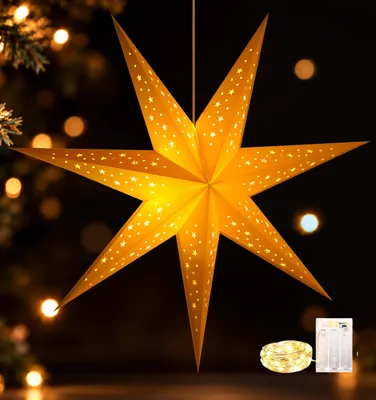 Papierstern 65 cm, LED-beleuchtet, skandinavisch, weiß