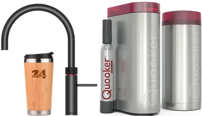 Produktbild von »QUOOKER FUSION ROUND Festauslauf Schwarz COMBI B mit CUBE 2 *Der Wasserhahn, der alles kann! (22FRBLKCUBE)« (2-St) 100°C Kochendwasserhahn