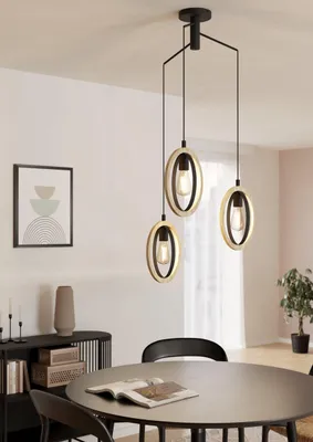 Produktbild von BASILDON Hängeleuchte Hängelampe Pendellampe Pendelleuchte - H130 x Ø61,5 cm - schwarz, braun - 3X40W exkl. - IP20