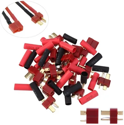 Produktbild von Set mit 10 T-Plug Steckern im Deans-Stil, männlich und weiblich | 20 Schrumpfschläuche inklusive | Geeignet für RC Autos, Boote, Hubschrauber, 7.4V