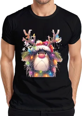Produktbild von Rudolf Rentier Lichterkette Weihnachten niedlich Cartoon Geschenk Herren T-Shirt, Schwarz, XL