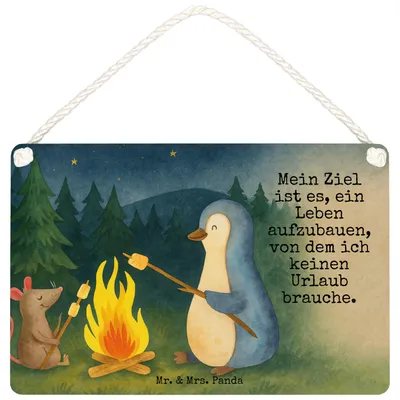Produktbild von Mr. & Mrs. Panda Schild Pinguin Lagerfeuer Design DIN A5 - Weiß - Geschenk, Maus, Arbeit, Job, Liebe, kleine aufmerksamkeit, holzbild, wandtafel, Wandbild Holz, Türschild