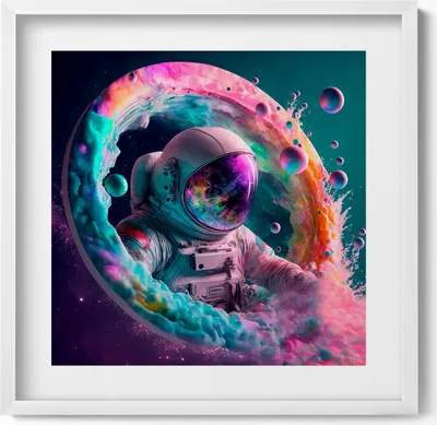 Produktbild von Kosmonautenfarbene Wolken– Wandbild mit Rahmen – Gerahmtes Bild  – Wanddekoration – 50x50 cm –  Weiß Rahmen
