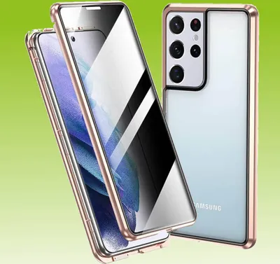 Obrázek produktu pro Oboustranný magnetický skleněný nárazník Privacy Gold pro Samsung Galaxy S21 Ultra Case