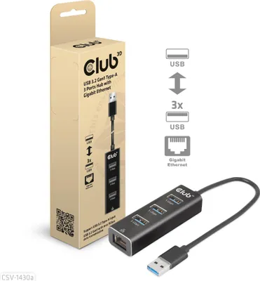Image de Club3d CLUB3D USB 3.2 Gen1 Type-A, Hub 3 ports avec Gigabit Ethernet