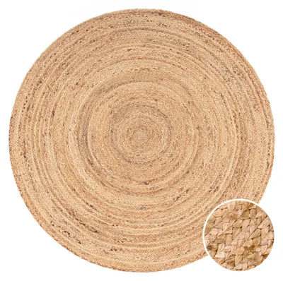 Produktbild von Teppich Rund Wohnzimmer Jute Boho Ethno Muster Modern Handgefertigt Naturteppich Grösse 80 cm Rund