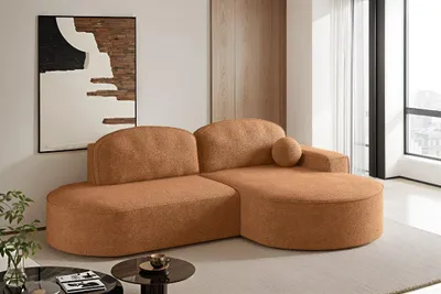 Obrázek produktu pro Rozkládací pohovka Modena Runden s funkcí spaní a úložným prostorem na lůžkoviny, látka Arena Orange Right