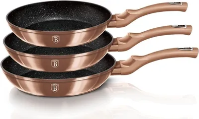 Produktbild von Kochen Berlinger Haus Set mit 3 Granitpfannen 20 24 28cm Metallic Line Rose Gold BH1278N