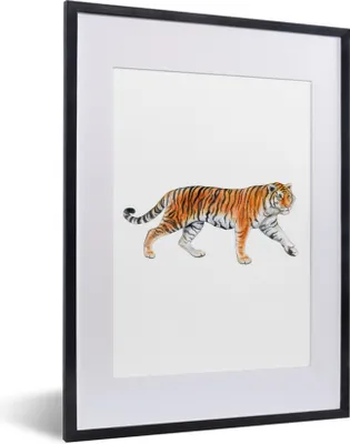 Produktbild von MuchoWow® MuchoWow® Gerahmtes Poster Tiger - Weiß - Orange 30x40 cm - Poster mit zchwarzem Bilderrahmen - Wandposter Schlafzimmer