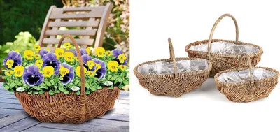 Image de Paniers à plantes en osier, lot de 3 Panier à plantes en osier Panier de récolte Panier de cadeau Panier de pique-nique