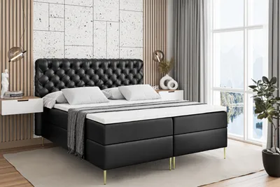 Produktbild von ALTDECOR  Boxspringbett mit Gold Füßen, Matratze und Lattenrost, Boxbett, Topper, Polsterbett mit Bettkasten, Bett mit Stauraum H3-Matratze, Doppelbett - BOXI8-FZ- 140x200 - Schwarz Kunstleder