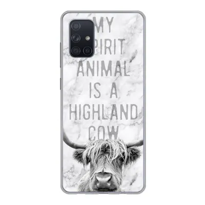 Produktbild von MuchoWow® Handyhülle Schutzhülle Hülle für Samsung Galaxy A51 Schottischer Highlander - Marmor - Zitat Silikon Softcase Handy Hülle - Schutzabdeckung
