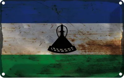 Produktbild von vianmo Blechschild 12x18 cm Lesotho Rost Flagge Fahne Wappen