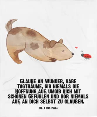 Produktbild von Mr. & Mrs. Panda Schlummerdecke Hund Marienkäfer - Weiß - Geschenk, Hunde, Babydecke, Plaid, Fleecedecke, Mischlingshund, Mischlinghund, Erstlingsdecke, Babybettdecke