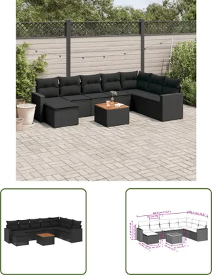 Produktbild von The Living Store 9-tlg. Garten-Sofagarnitur mit Kissen Schwarz Poly Rattan