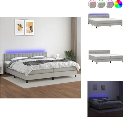Produktbild von vidaXL Boxspringbett mit Matratze & LED Hellgrau 200x200 cm Stoff -  Betten & Bettgestelle