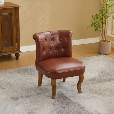 Produktbild von MODFU Loungesessel Relaxsessel aus Kautschukholz,Rückenlehne mit Lederknöpfe,ohne Armlehnen,Schaumstoff,Braun