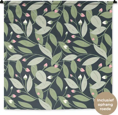 Produktbild von MuchoWow® Wandteppich Wandbehang Blumen - Blätter - Muster 120x120 cm Tapisserie Dekoration Wandtuch - Modern - Baumwollgewebe