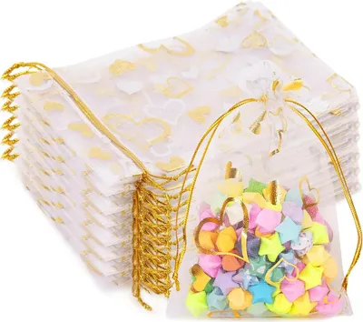 Produktbild von Organzabeutel mit Herzmuster, Geschenktüten für Schmuck und Süßigkeiten, geeignet für Hochzeiten, Valentinstag, Muttertag, Partys und Weihnachten