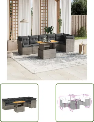 Produktbild von The Living Store 7-tlg. Garten-Sofagarnitur mit Kissen Grau Poly Rattan