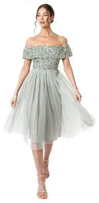 Produktbild von Maya Deluxe Damen Embellished Halter Neck Midi Bridesmaid Dress, Green Lily, 48
