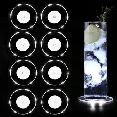 Produktbild von LED-Unterteller-Set für Getränke, 8 Stück, weiß, runde, wasserdichte, Acryl-Unterteller, für Gläser, Party, Fest, Hochzeit, Weihnachten