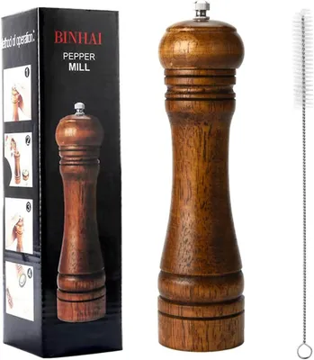 Imagen del producto de Molino de pimienta de madera, con mecanismos de molienda de cerámica ajustables, de 20 cm, para la cocina