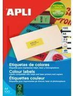 Produktbild von Etikety farebné 70x31mm APLI A4 100 hárkov žlté
