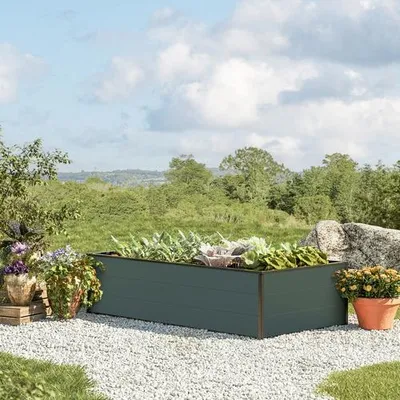 Image de GFP Aluminium Carré potager surélevé HALFSIZE - Bac de jardin stable et peu encombrant en anthracite  - 150 x 77 x 39 cm