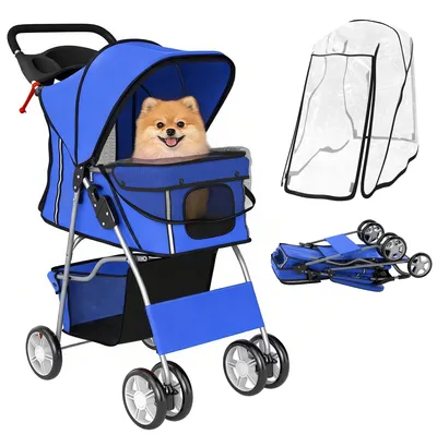 Image de Katzenbuggy - Chariot de transport pour chats - Jusqu'à 10 kg - Protection contre la pluie - Réflecteurs - Panier de rangement - Bleu