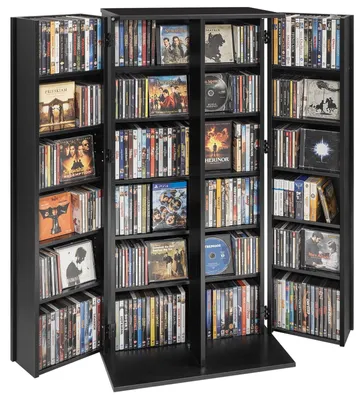 Produktbild von Medienregal - CD-/DVD-Standschrank - 24 Fächer - 61 x 36,8 x 127 cm - Platzsparend - Für CDs, DVDs, Bücher & Spiele - Schwarz