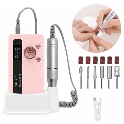 Produktbild von Professionelle elektrische Nagelfräse, 45000 U/min, tragbare Nagelfeile für Acryl- & Gelnägel, LED-Display, ultraleise, Salon-Maniküregerät Rosa