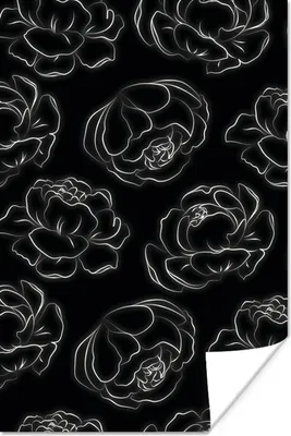 Produktbild von MuchoWow® Poster Blume - Muster - Schwarz und Weiß - Rosen - Strichzeichnung 60x90 cm - Wanddekoration