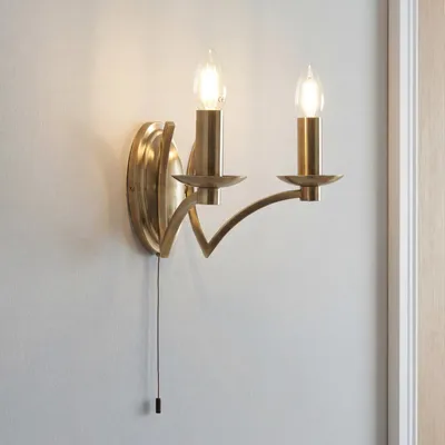 Produktbild von Wandlampe mit Schalter Metall B: 32.5 cm in Messing Antik E14 2-flammig Modern