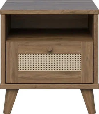 Produktbild von Furniture24 Nachttisch Glenkeen Glkk012 Mit 1 Schublade Nachtschrank - Valencia Eiche / Wiener Rattangeflecht