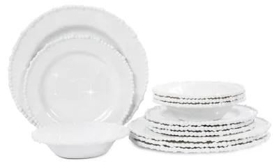 Produktbild von Melamin-Geschirrset White Pearl, 12-teiliges Set aus Kunststoff, Service für 4 unzerbrechliche Teller und Schalen