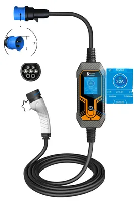 Imagen del producto de Cargador para vehículos eléctricos, 7 kW, 32 A, cargador portátil, IP65, cable de 5 metros
