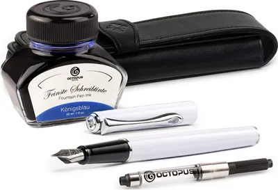 Produktbild von Füllhalterset Diplomat Traveller Snowwhite mit Lederetui, Schreibtinte und Tintenkonverter, Stärke M
