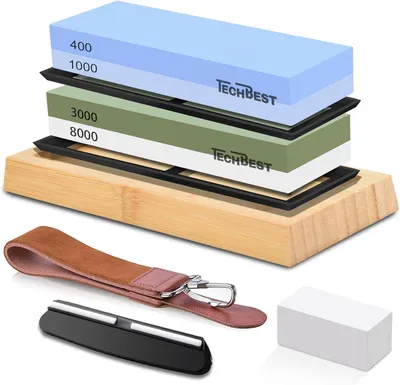 Obrázok produktu pre Sada brúsnych kameňov, zrnitosť 400/1000 a 3000/8000, bambusová základňa, pre kuchyňu