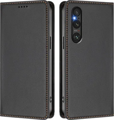 Immagine prodotto di Custodia in pelle per Sony Xperia 1 V, custodia flip magnetica in Finto cuoio con supporto Nero