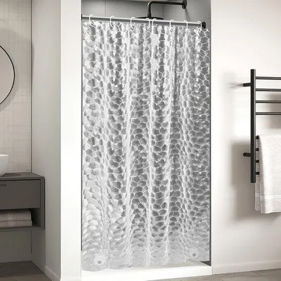 Productafbeelding van Famanu douchegordijn, 120 x 200 cm – waterdicht, antibacterieel, met verzwaard voetstuk + 8 ringen
