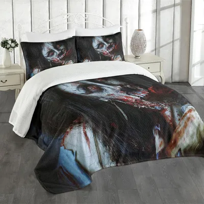 Produktbild von ABAKUHAUS Zombie Tagesdecke Set, Furchtsame Tote Frau mit Blaue Rote Augen Fantasie Gotisches Geheimnis Halloween, 220 x 220 cm, Mehrfarbig