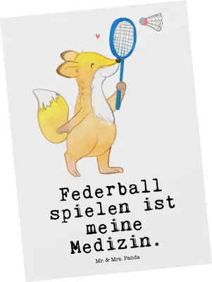 Produktbild von Mr. & Mrs. Panda Postkarte Fuchs Federball spielen - Weiß - Geschenk, Fotokarte, Badminton, Ansichtskarte, Grußkarte, bildkarte, Postkarten