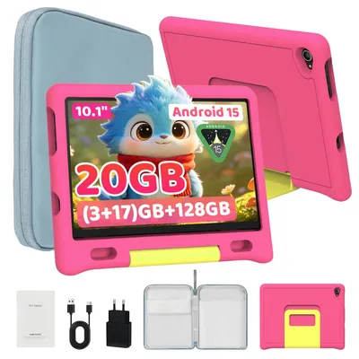 Produktbild von Kinder Tablet 10.1'', 128GB, 20(3+17)GB RAM, Elternkontrolle, Android 15, Widevine L1, mit Hülle & Tasche